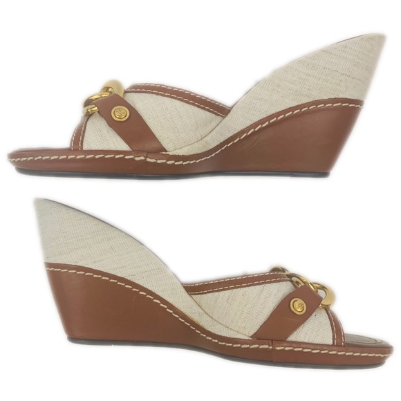 NWOT Cole Haan “KINA” Gold Chain/Canvas Wedges. Sz 7 - Picture 2 of 4